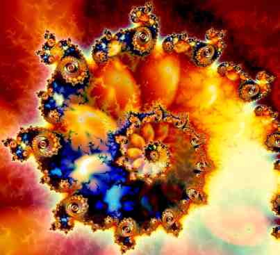 Spirale fractale d'éveil spirituel au Moi infini dans les tons orange et bleu