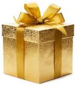 Un paquet cadeau doré qui contient le bon de sa Connexion au Moi et qui convient pour tous ceux qui la désirent.