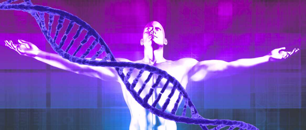 Homme debout : son ADN a quitté les symptômes de maladies pour l'auto régénération par la Vibration de Connexion